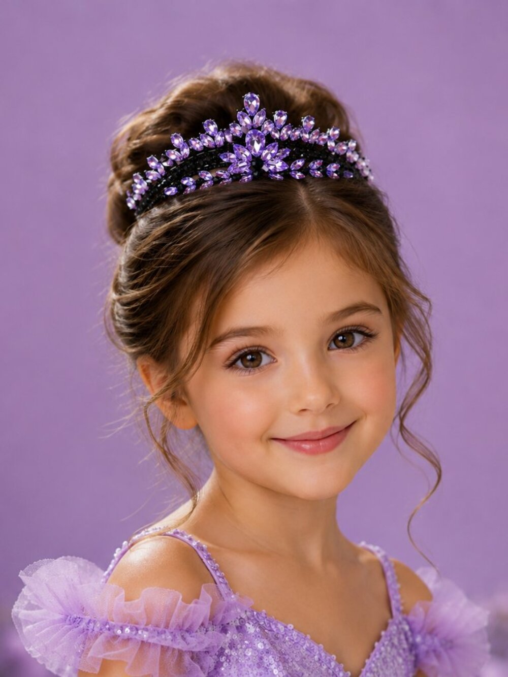 black purple tiara, Princess tiara, Halloween costume crown, Flower Girl tiara